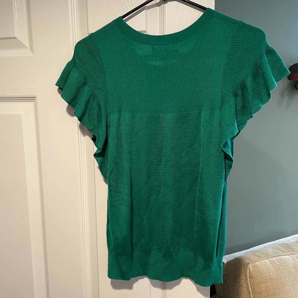 Bright green flutter sleeve ribbed sweater